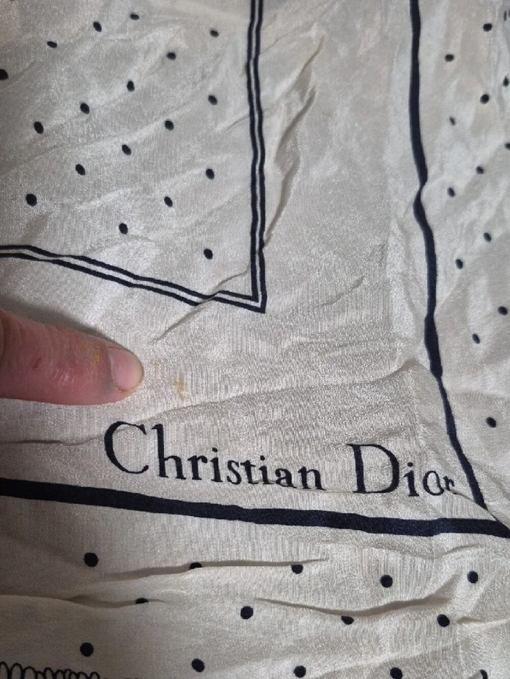Dior Cream & Navy Polka Dot Silk Scarf